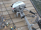A Honda Marine outboard motor up close 