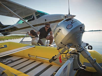 A boat using a Honda outboard motor